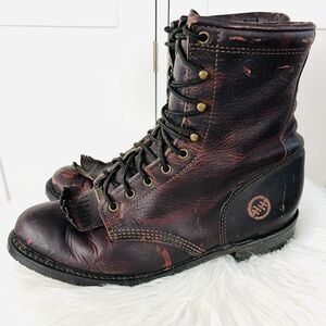 Double H Roper Lacer Brown Leather Womens Combat Style Kittie Boots Size 9W